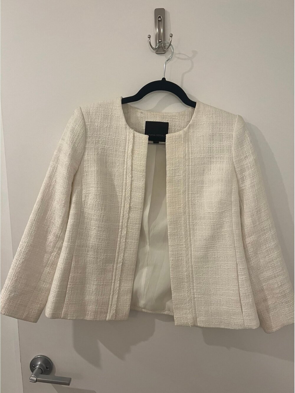 Banana Republic Cream Textured Open-Front Blazer